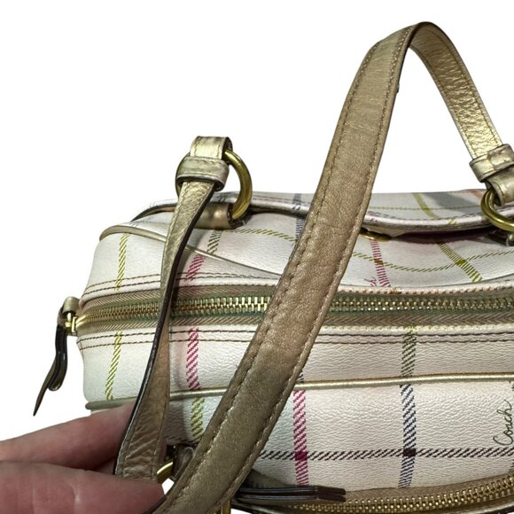 Coach Multicolor Plaid Signature PeytonTattersalll Satchel with Gold - Preowned - Picture 9 of 15